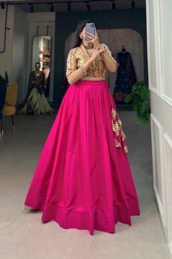 Wonderful Yellow Cotton Co-ord Set Crop Top & Plain Lehenga