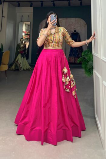 Wonderful Yellow Cotton Co-ord Set Crop Top & Plain Lehenga