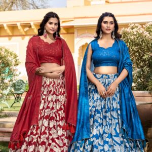 Floral Printed Tussar Silk Festival Wear Lehenga Choli