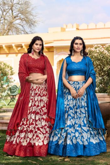 Floral Printed Tussar Silk Festival Wear Lehenga Choli