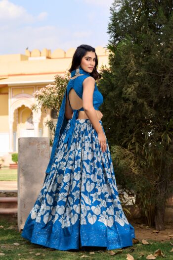 Floral Printed Tussar Silk Festival Wear Lehenga Choli