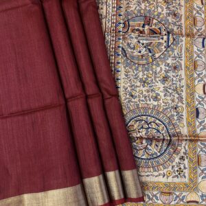 Madhubani Art Khadi Raw Silk Saree with Mullai Tussar