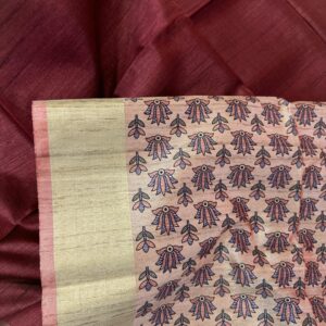 Madhubani Art Khadi Raw Silk Saree with Mullai Tussar