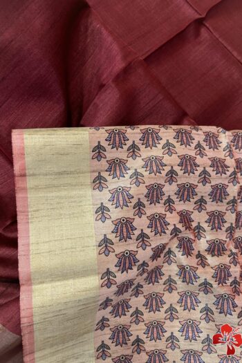 Madhubani Art Khadi Raw Silk Saree with Mullai Tussar