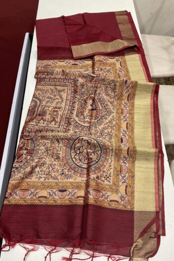 Madhubani Art Khadi Raw Silk Saree with Mullai Tussar