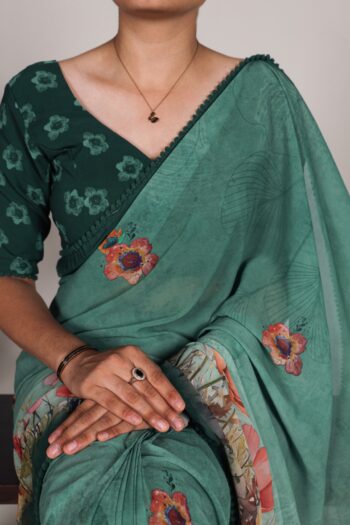 Garden Delight Printed Georgette Saree with Lace Detailing