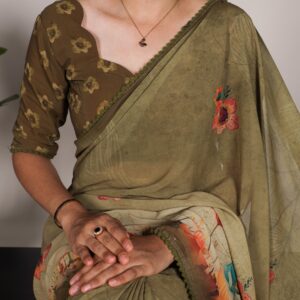 Garden Delight Printed Georgette Saree with Lace Detailing