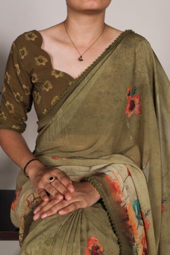 Garden Delight Printed Georgette Saree with Lace Detailing