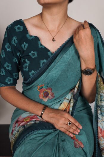 Garden Delight Printed Georgette Saree with Lace Detailing