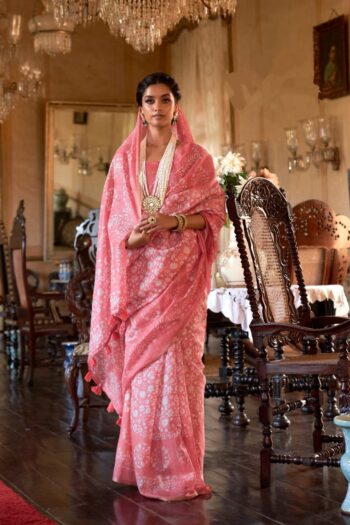 Heritage Batik Mull Cotton Saree with Zari Border and Blouse