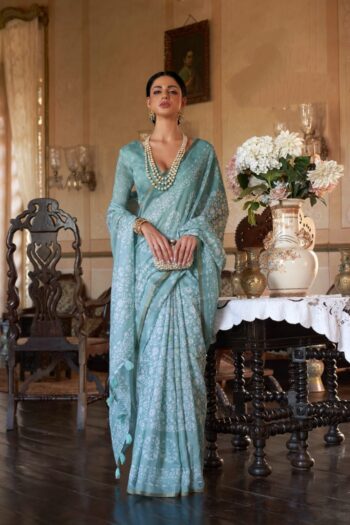 Heritage Batik Mull Cotton Saree with Zari Border and Blouse
