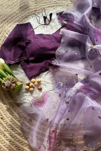 Pure Bloom Organza Silk Saree Floral Print & Mirror Border