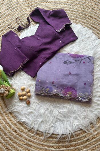Pure Bloom Organza Silk Saree Floral Print & Mirror Border