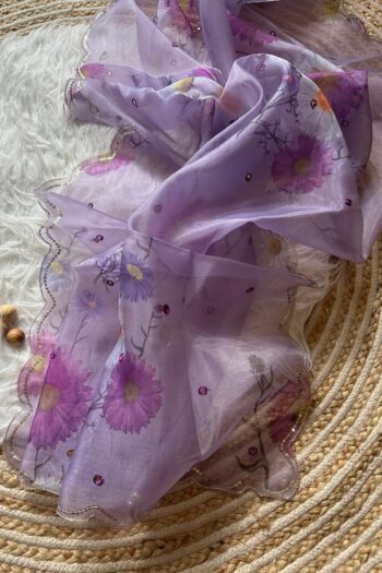 Pure Bloom Organza Silk Saree Floral Print & Mirror Border