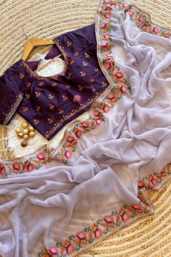 Sarasvani Luxe Organza Silk Saree with Embroidery & Blouse