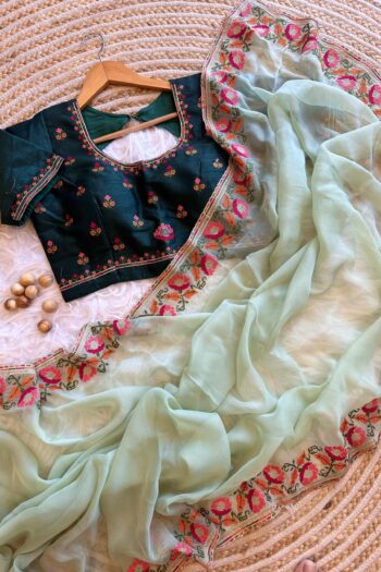 Sarasvani Luxe Organza Silk Saree with Embroidery & Blouse
