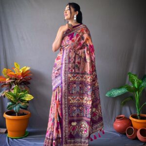 Classic Kalamkari Cotton Saree with Contrast Pallu & Blouse