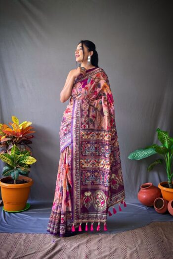 Classic Kalamkari Cotton Saree with Contrast Pallu & Blouse