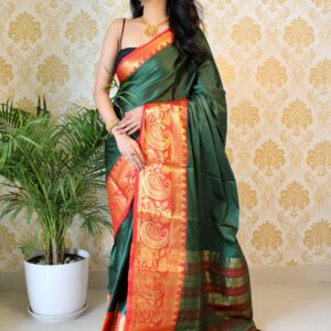 Aura Heritage Cotton Silk Saree with Weaving Buti & Border