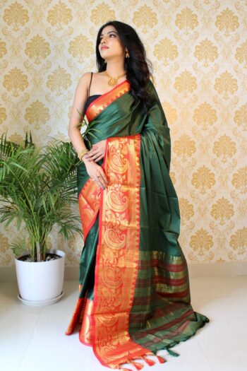 Aura Heritage Cotton Silk Saree with Weaving Buti & Border
