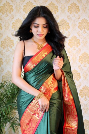 Aura Heritage Cotton Silk Saree with Weaving Buti & Border