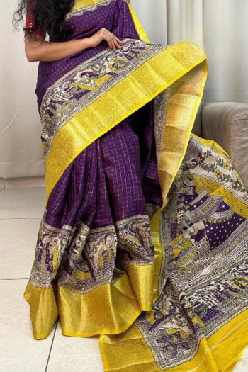 Classic Dola Silk with Zari Checks & Jacquard Border