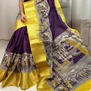 Classic Dola Silk with Zari Checks & Jacquard Border