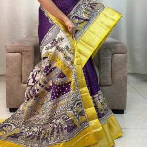 Classic Dola Silk with Zari Checks & Jacquard Border