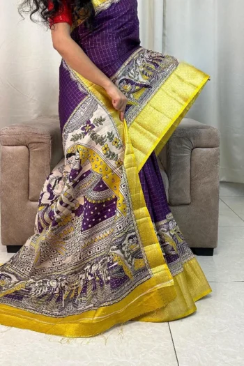 Classic Dola Silk with Zari Checks & Jacquard Border