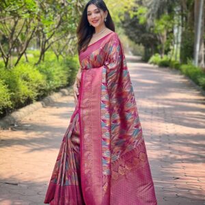 Kanchi Weaves Kanchipattu Silk Saree with Contrast Border