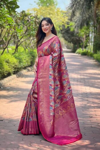 Kanchi Weaves Kanchipattu Silk Saree with Contrast Border