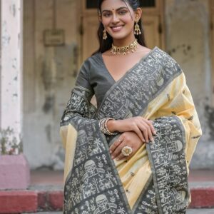 Traditional Woven Warli Banglori Silk Saree with Tassels