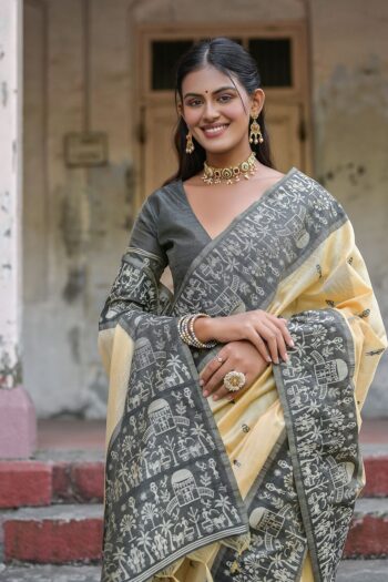 Traditional Woven Warli Banglori Silk Saree with Tassels