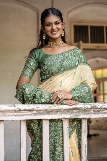 Traditional Woven Warli Banglori Silk Saree with Tassels