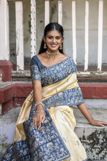 Traditional Woven Warli Banglori Silk Saree with Tassels