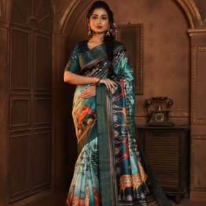 Classic Kalamkari Tussar Silk Saree with Soft Zari Pallu