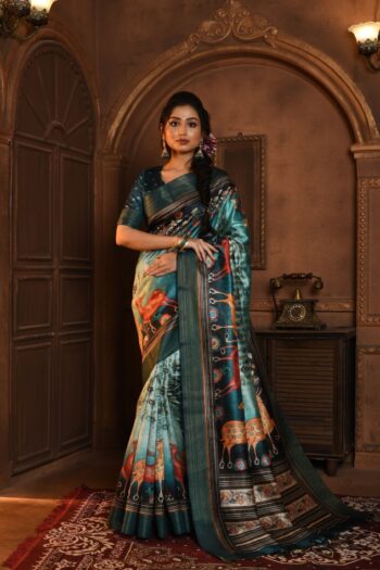 Classic Kalamkari Tussar Silk Saree with Soft Zari Pallu