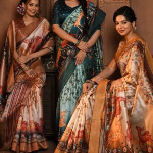 Classic Kalamkari Tussar Silk Saree with Soft Zari Pallu