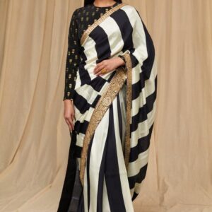 Georgette Black & White Silk Saree with Sequin Lace Border