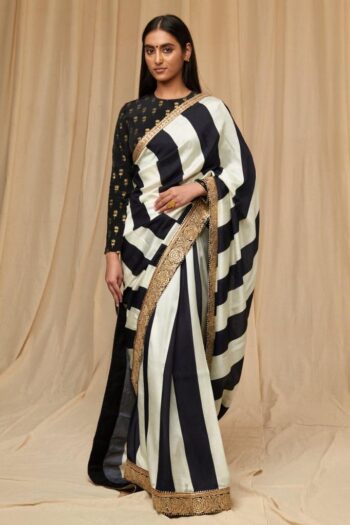 Georgette Black & White Silk Saree with Sequin Lace Border