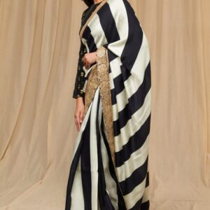 Georgette Black & White Silk Saree with Sequin Lace Border