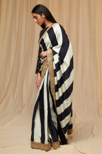 Georgette Black & White Silk Saree with Sequin Lace Border