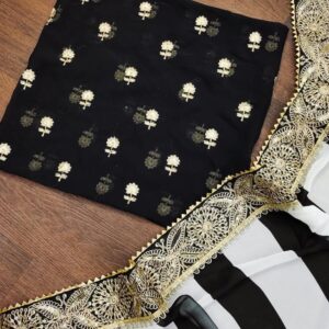 Georgette Black & White Silk Saree with Sequin Lace Border