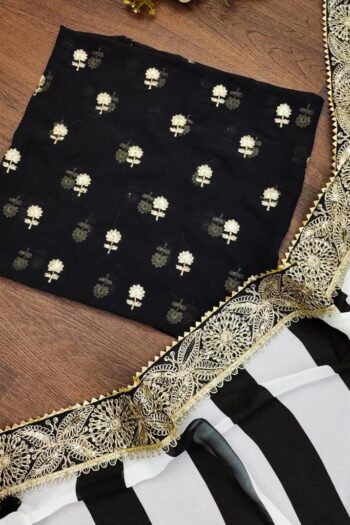 Georgette Black & White Silk Saree with Sequin Lace Border