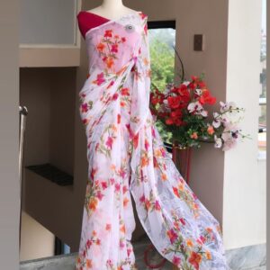 Soft Georgette Print Saree with Satin Blouse – Lightweight