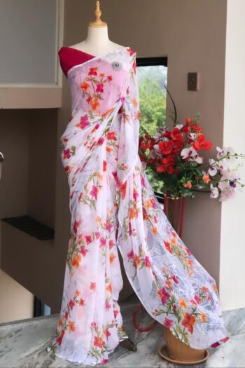 Soft Georgette Print Saree with Satin Blouse – Lightweight