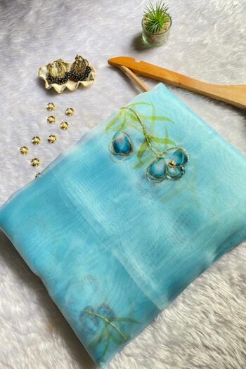 Soft Organza Saree with Khatli Handwork & Print Blouse