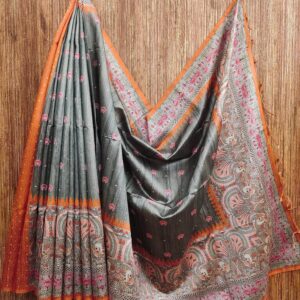 Tussar Silk Saree with Kalamkari Pallu, Traditional Border