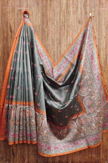 Tussar Silk Saree with Kalamkari Pallu, Traditional Border