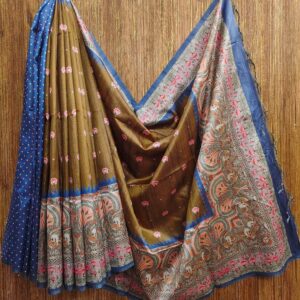 Tussar Silk Saree with Kalamkari Pallu, Traditional Border